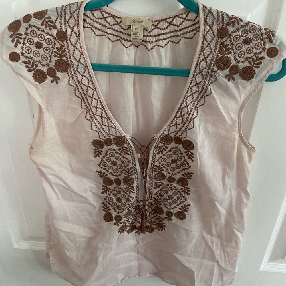 JCrew light pink embroidered blouse